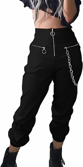 Womens High Waist Jogging Pants with Multi Zipper Lightweight Sweatpants Casual Relaxed Fit Trousers