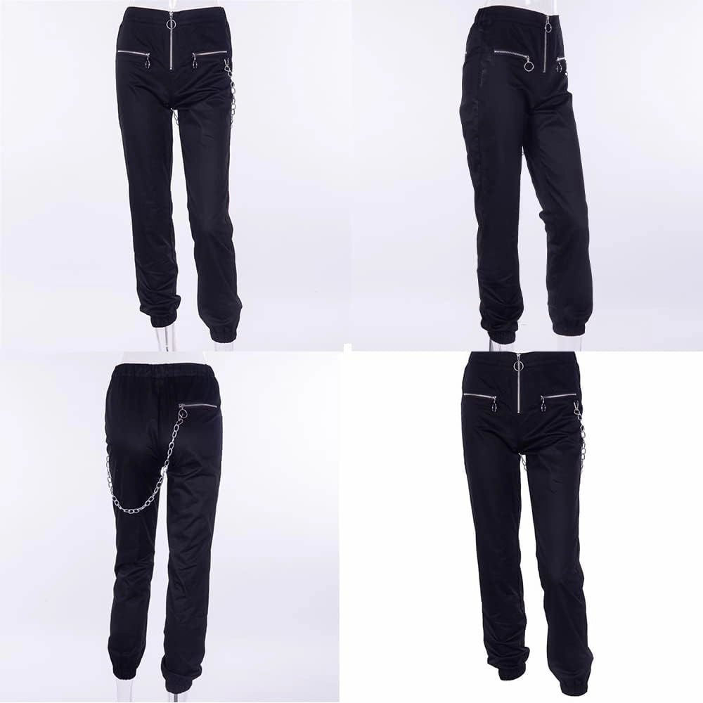 Womens High Waist Jogging Pants with Multi Zipper Lightweight Sweatpants Casual Relaxed Fit Trousers