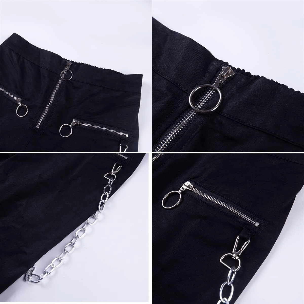 Womens High Waist Jogging Pants with Multi Zipper Lightweight Sweatpants Casual Relaxed Fit Trousers