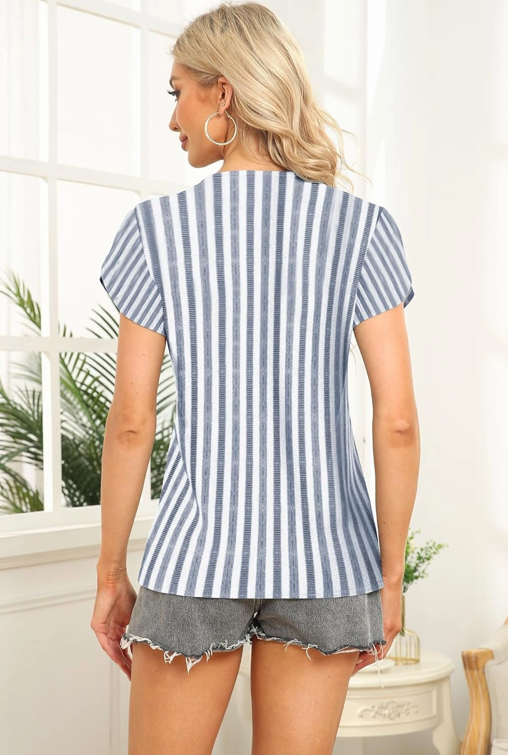 Womens Petal Sleeve Tops Summer Trendy T Shirt Casual Loose Square Neck Button Blouse Tees