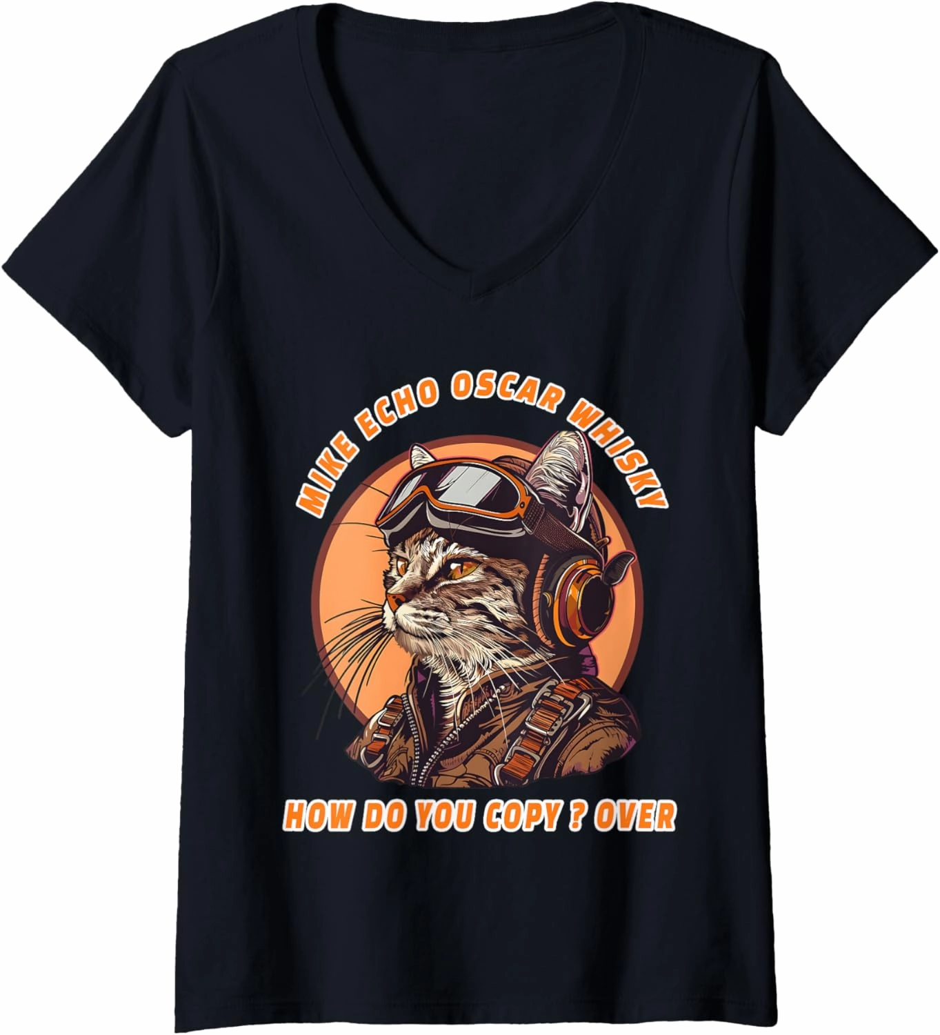 Womens Retro Aviator Cat Pilot Mike Echo Oscar Whisky How do you V-Neck T-Shirt