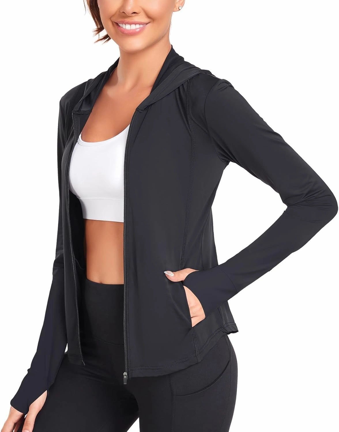 Womens Sun Protection Hooded Jackets Lightweight Quick Dry UPF 50  Long Sleeve Sun Shirts Hiking Running Athletic Tops