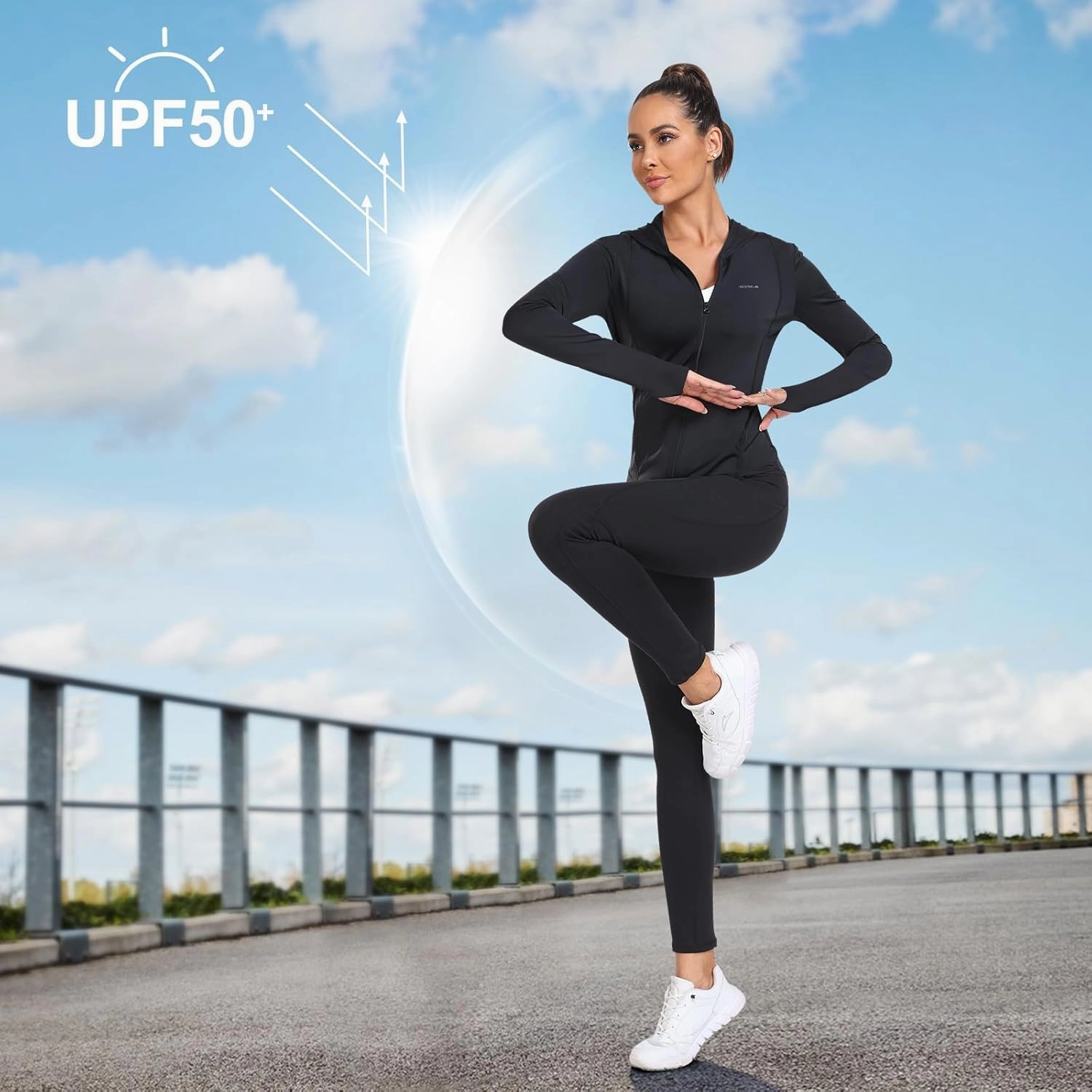 Womens Sun Protection Hooded Jackets Lightweight Quick Dry UPF 50  Long Sleeve Sun Shirts Hiking Running Athletic Tops