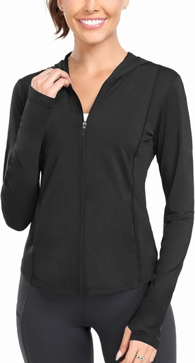 Womens Sun Protection Hooded Jackets Lightweight Quick Dry UPF 50  Long Sleeve Sun Shirts Hiking Running Athletic Tops