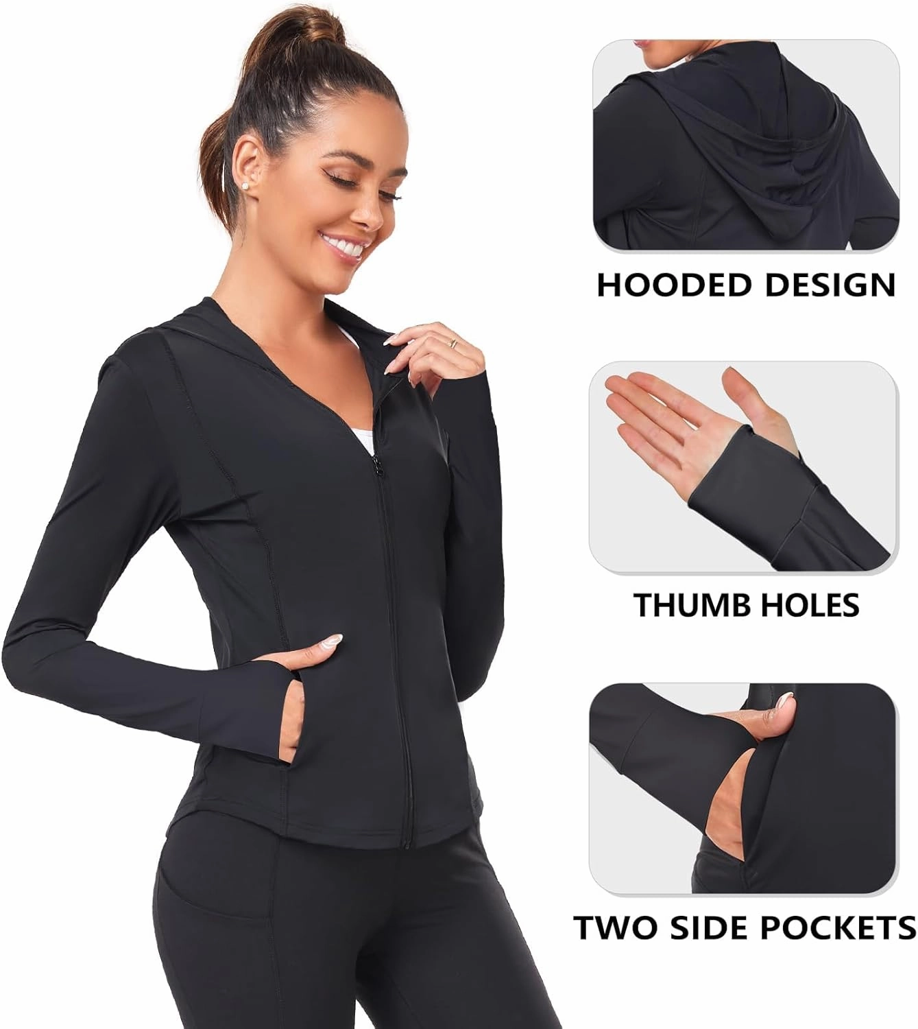 Womens Sun Protection Hooded Jackets Lightweight Quick Dry UPF 50  Long Sleeve Sun Shirts Hiking Running Athletic Tops