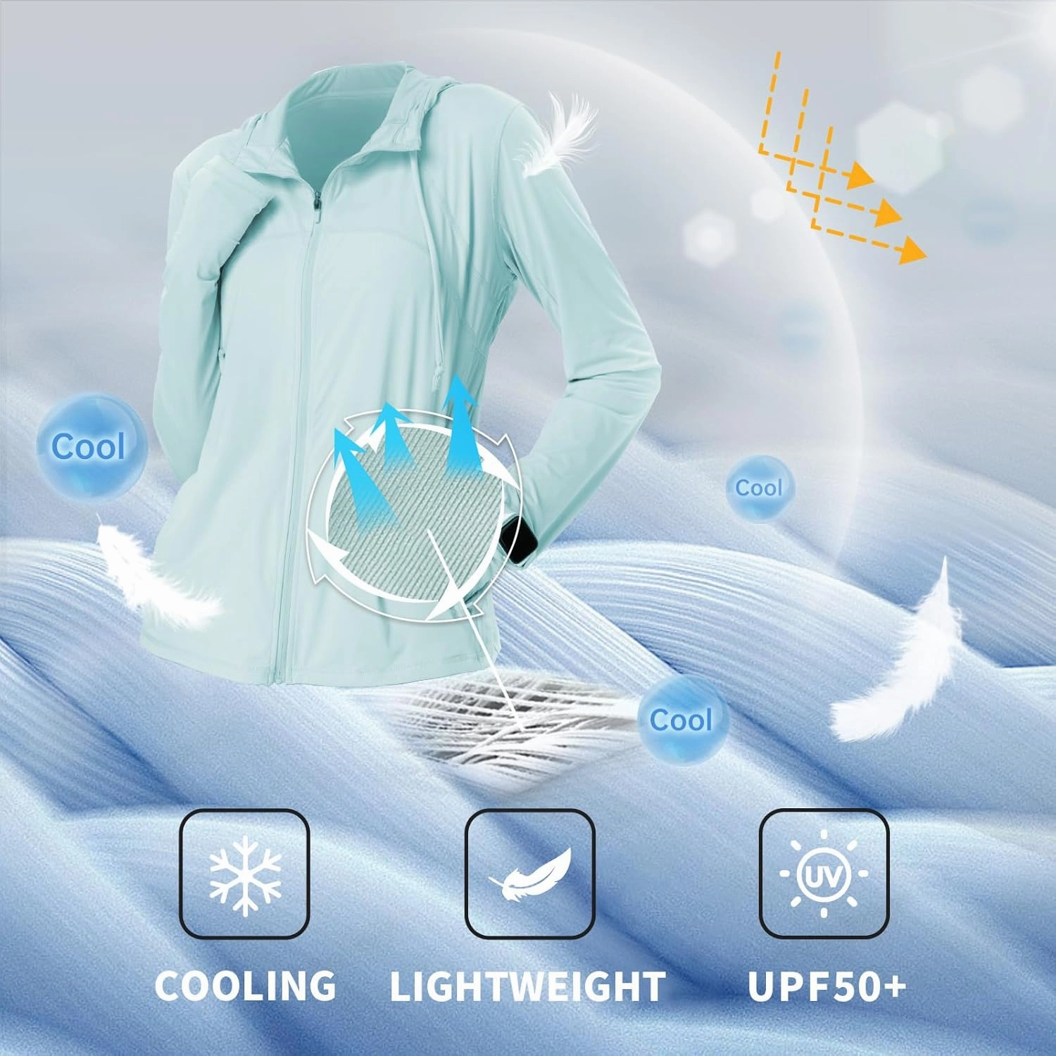 Womens Sun Protection Hoodie SPF Jacket Lightweight Full Zip Up Summer UV UPF 50  with Pockets Thumb Hole