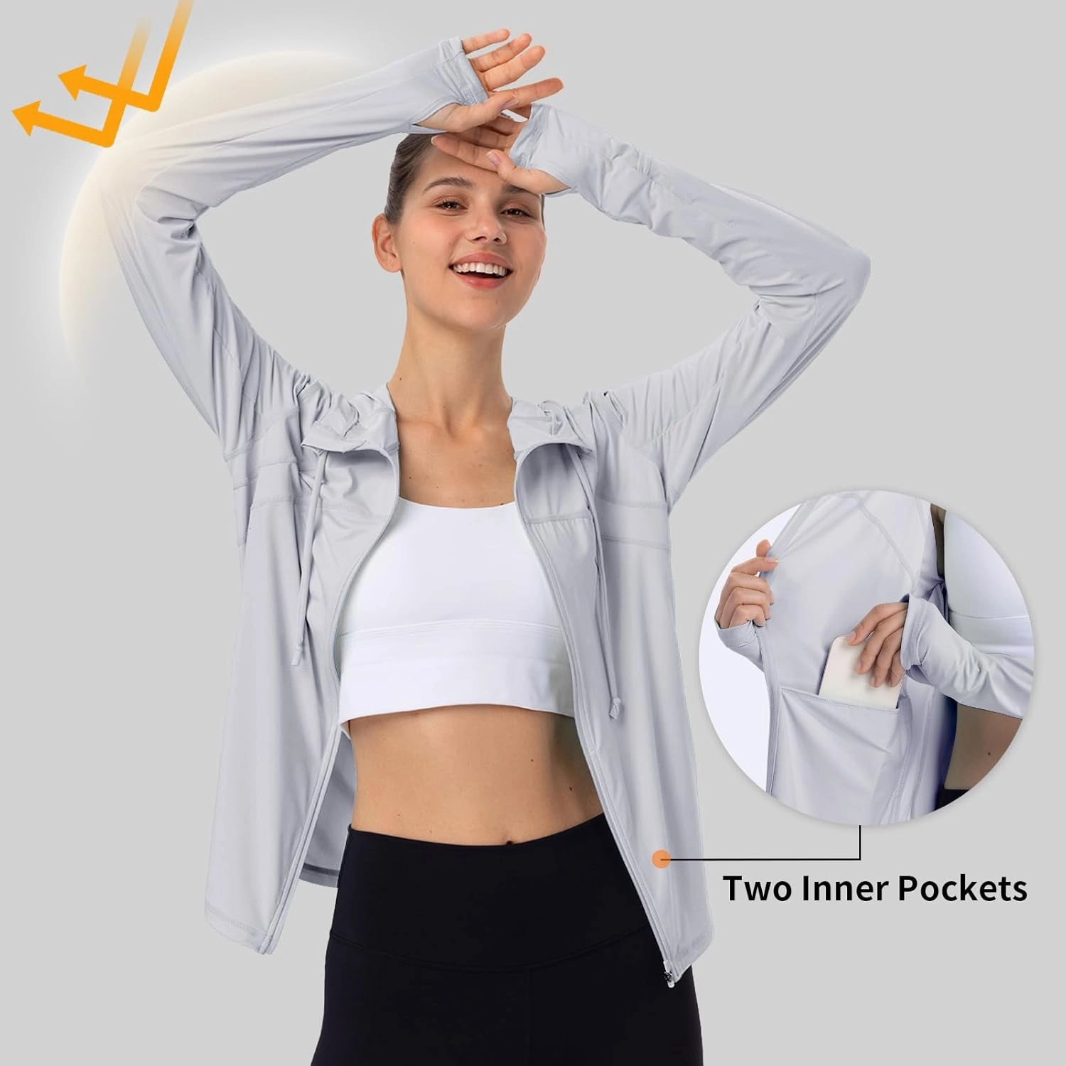 Womens Sun Protection Hoodie SPF Jacket Lightweight Full Zip Up Summer UV UPF 50  with Pockets Thumb Hole