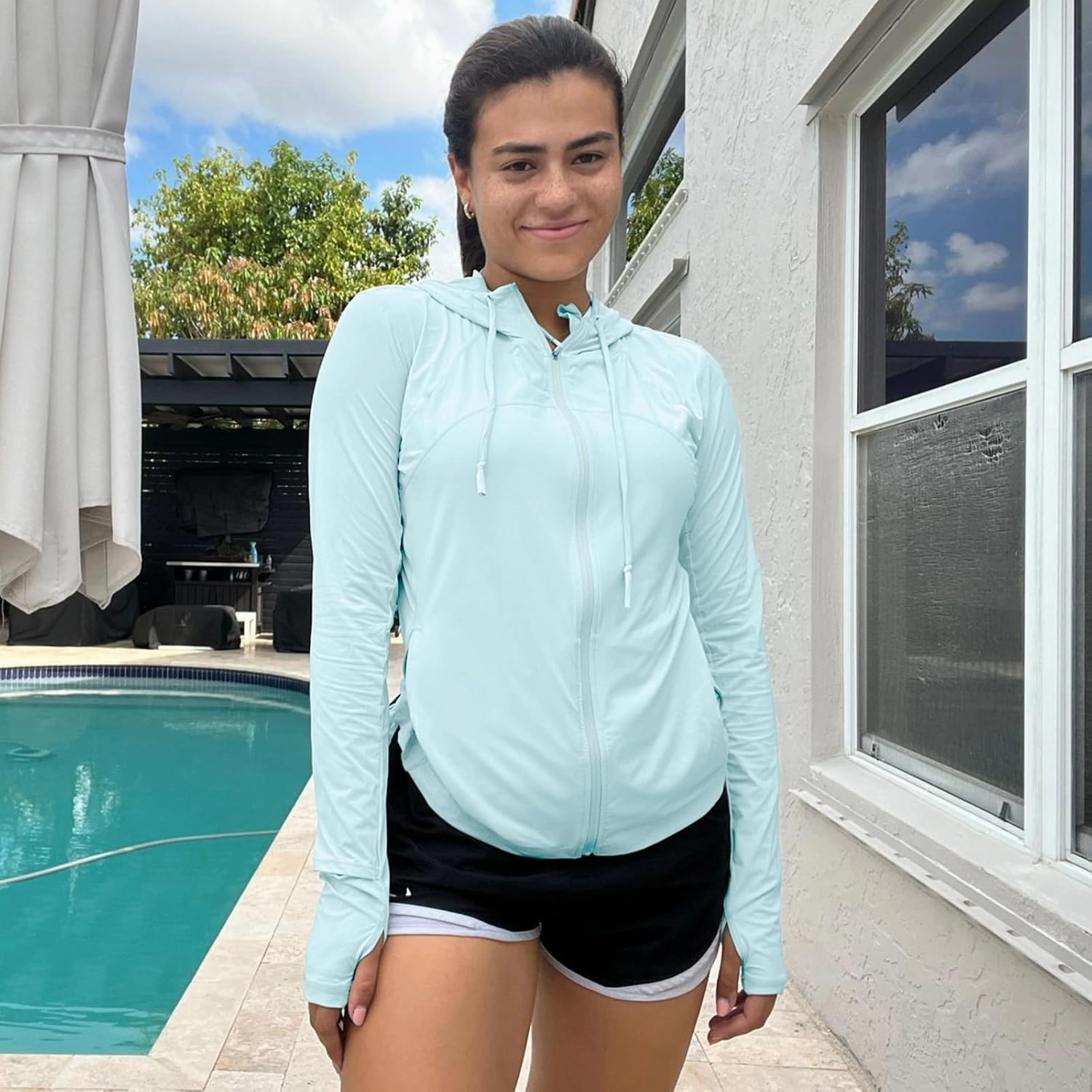 Womens Sun Protection Hoodie SPF Jacket Lightweight Full Zip Up Summer UV UPF 50  with Pockets Thumb Hole