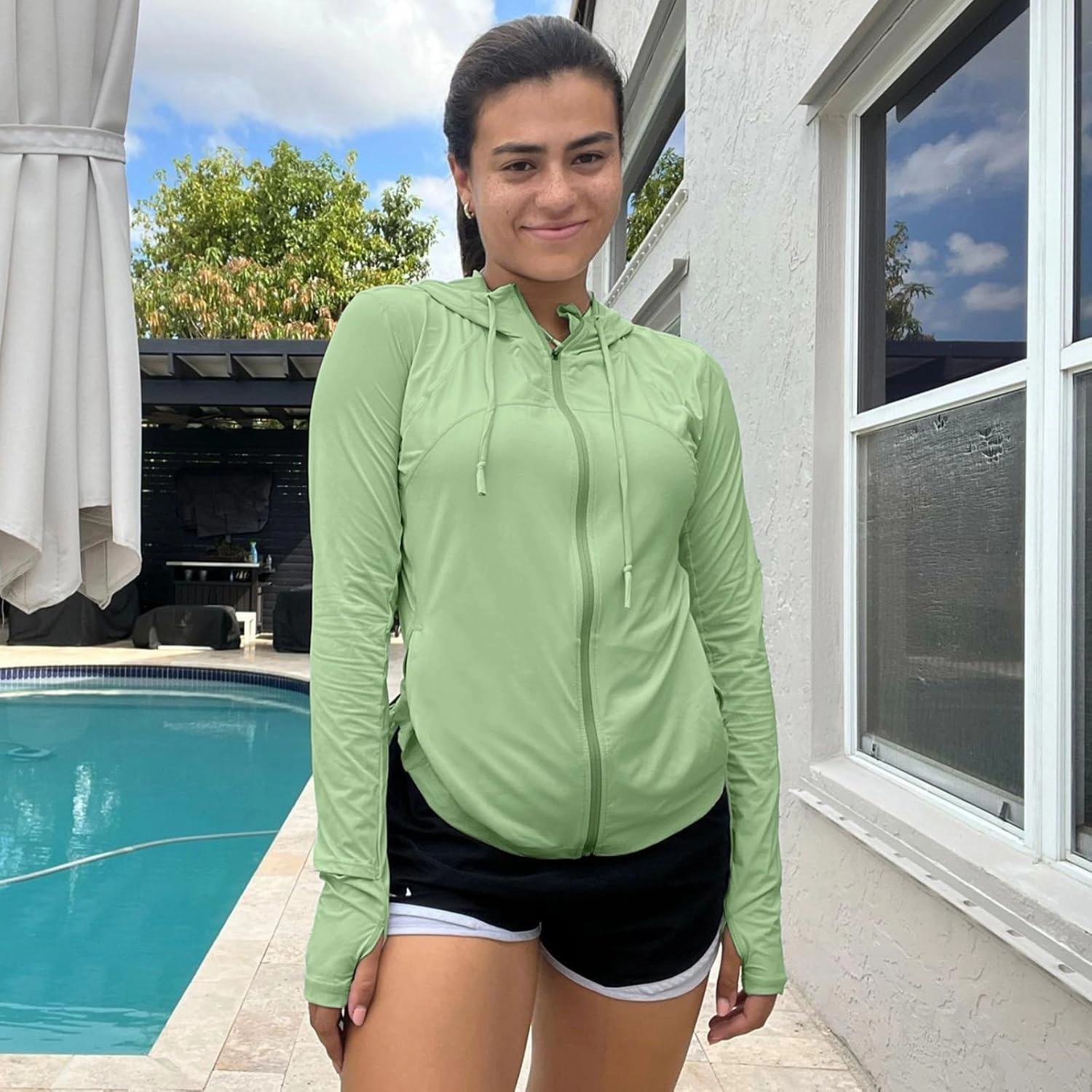 Womens Sun Protection Hoodie SPF Jacket Lightweight Full Zip Up Summer UV UPF 50  with Pockets Thumb Hole