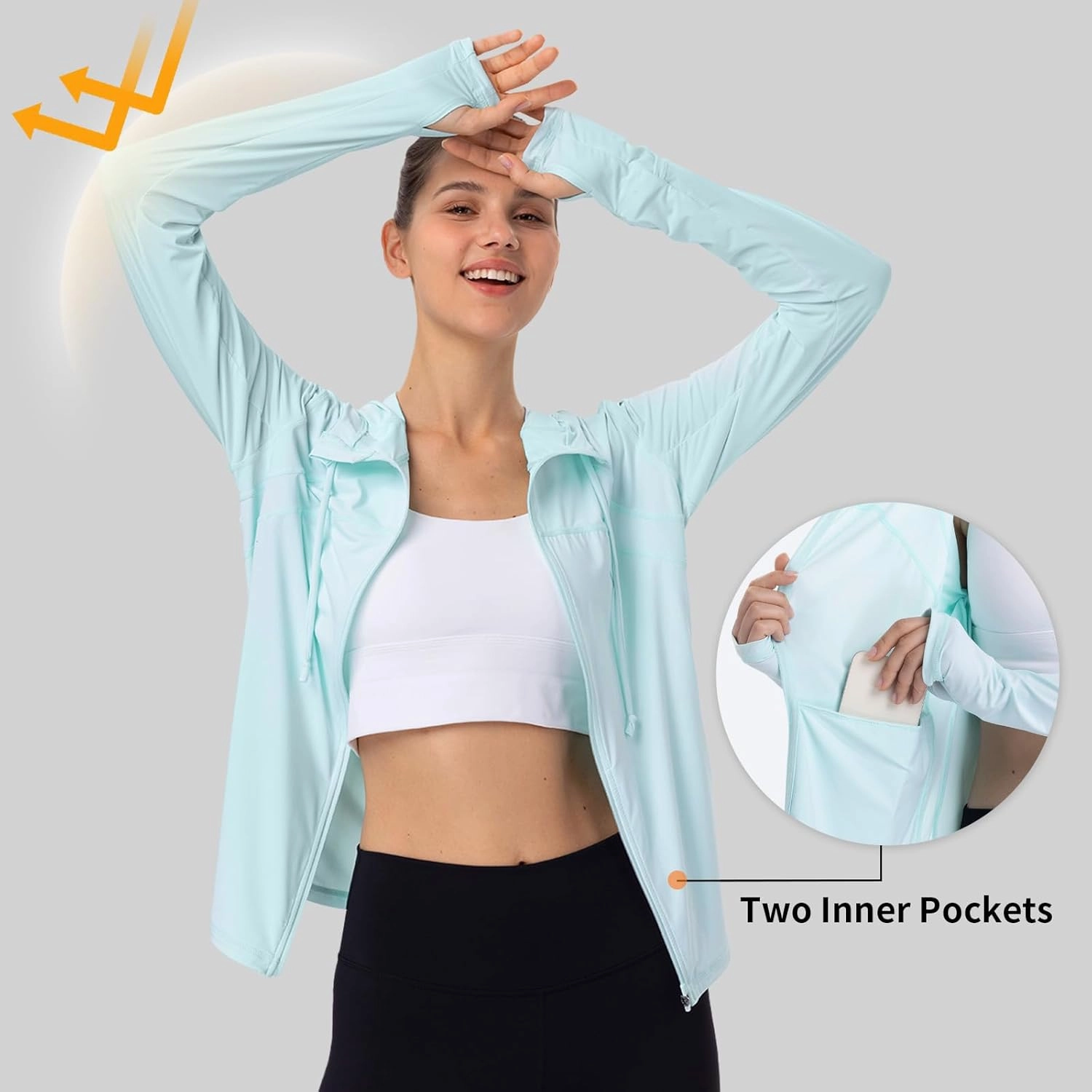 Womens Sun Protection Hoodie SPF Jacket Lightweight Full Zip Up Summer UV UPF 50  with Pockets Thumb Hole