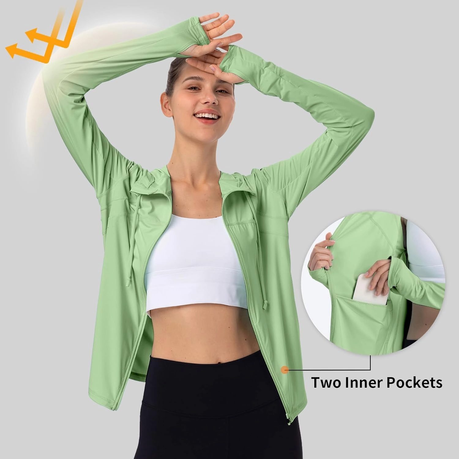 Womens Sun Protection Hoodie SPF Jacket Lightweight Full Zip Up Summer UV UPF 50  with Pockets Thumb Hole
