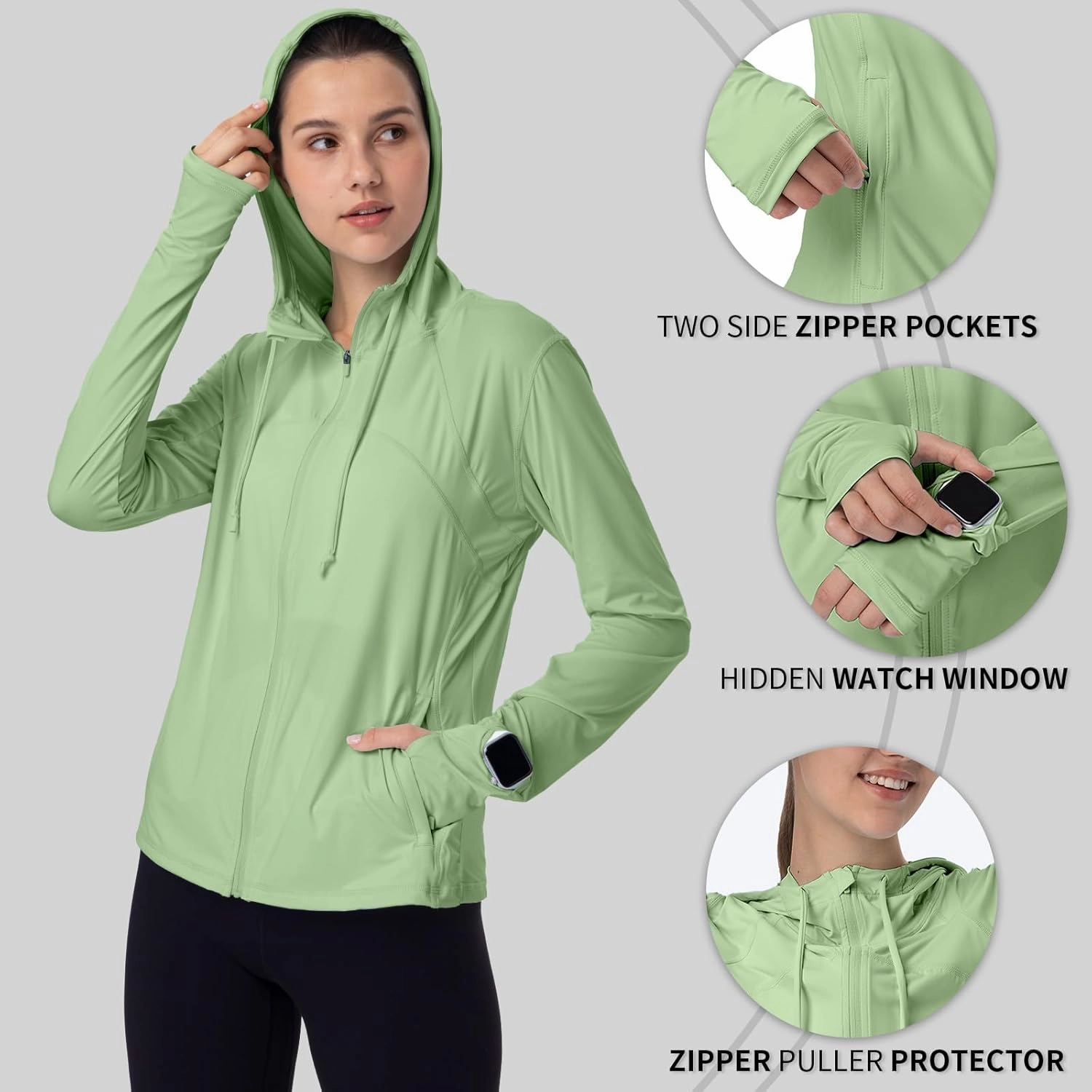 Womens Sun Protection Hoodie SPF Jacket Lightweight Full Zip Up Summer UV UPF 50  with Pockets Thumb Hole
