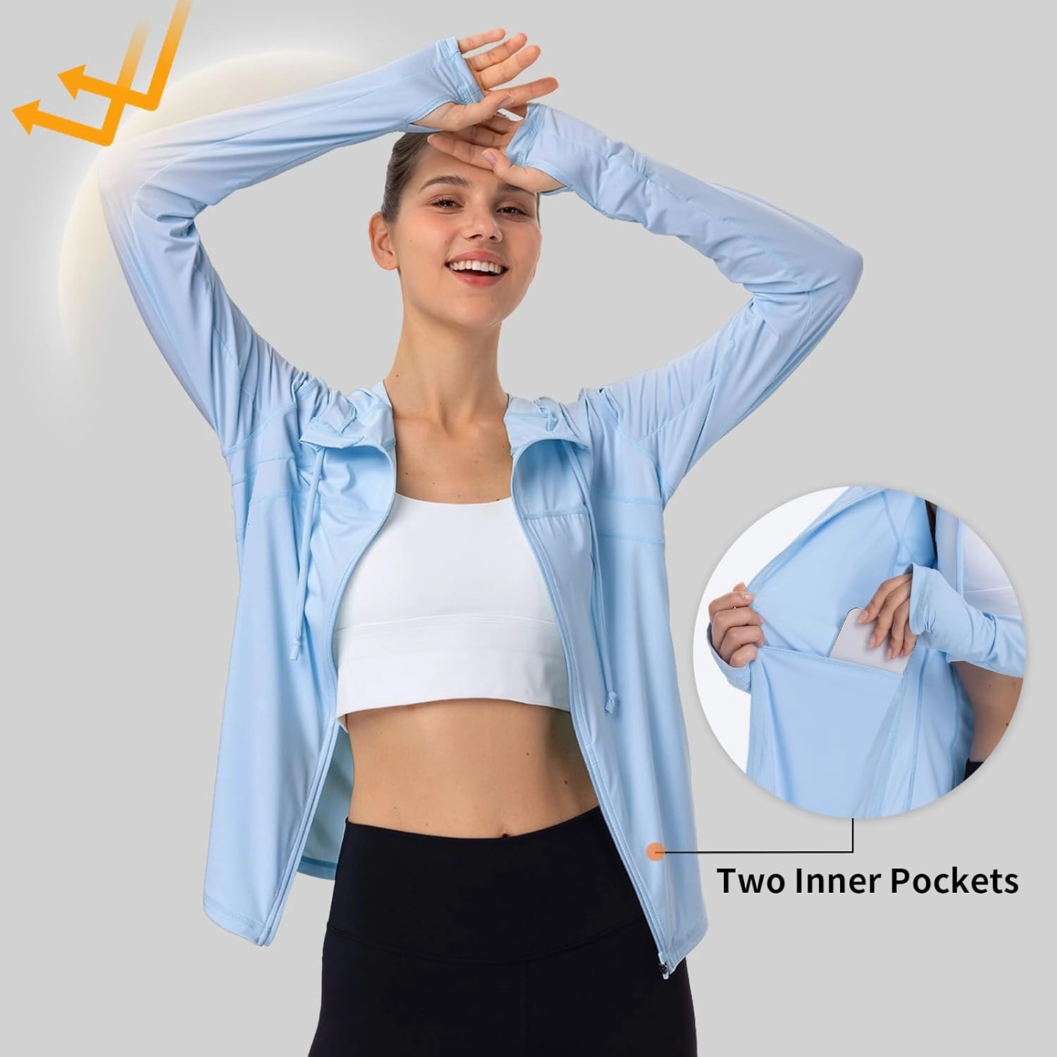 Womens Sun Protection Hoodie SPF Jacket Lightweight Full Zip Up Summer UV UPF 50  with Pockets Thumb Hole