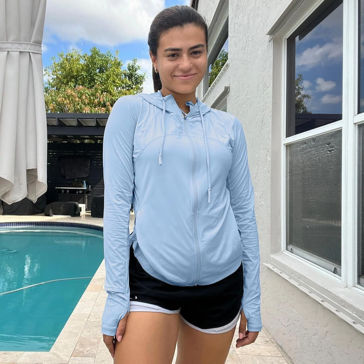 Womens Sun Protection Hoodie SPF Jacket Lightweight Full Zip Up Summer UV UPF 50  with Pockets Thumb Hole
