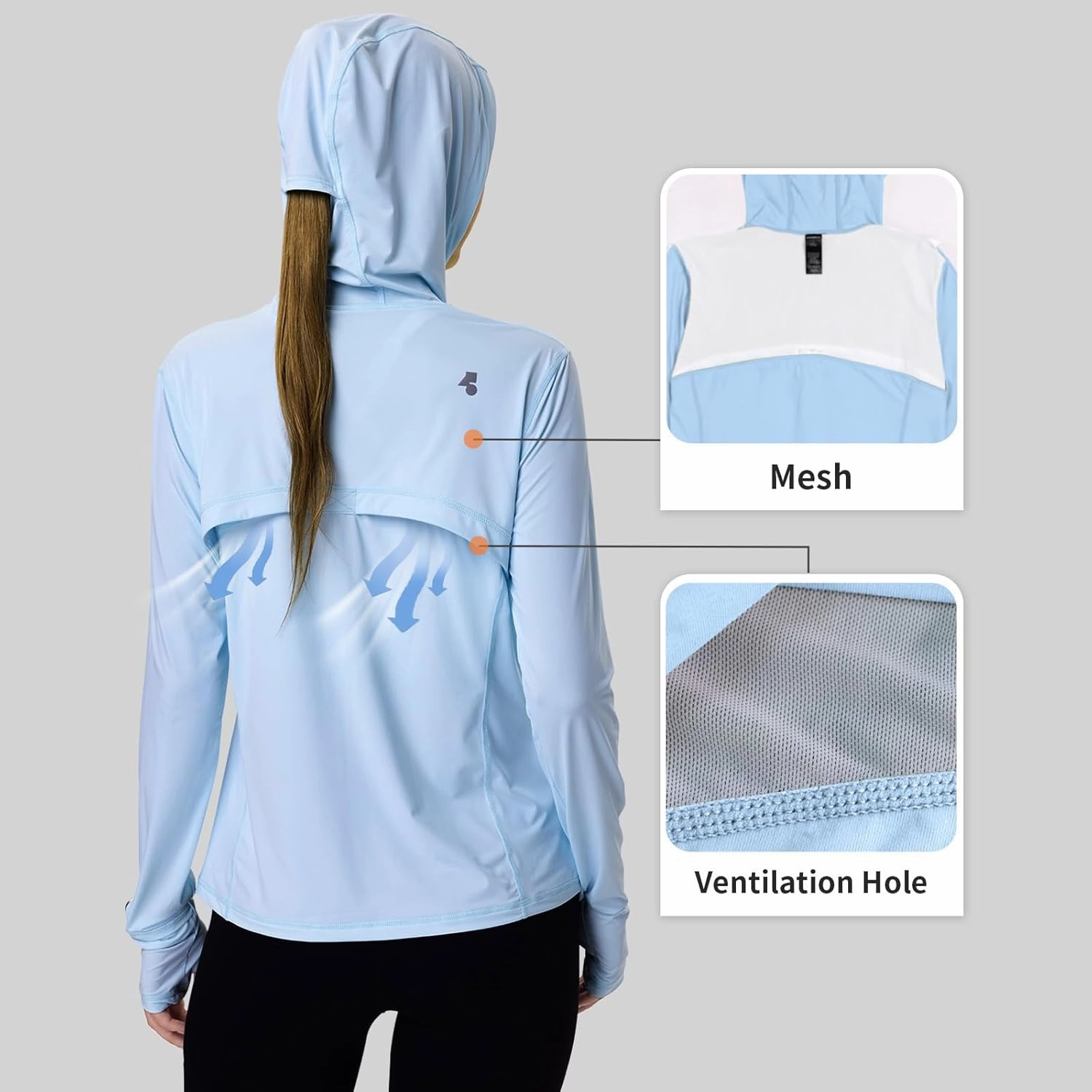 Womens Sun Protection Hoodie SPF Jacket Lightweight Full Zip Up Summer UV UPF 50  with Pockets Thumb Hole