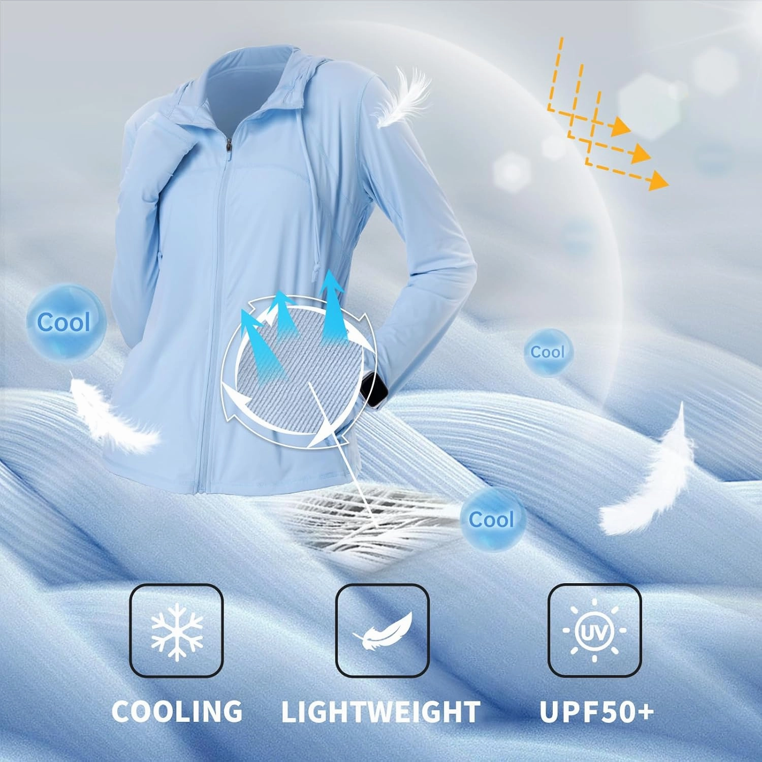 Womens Sun Protection Hoodie SPF Jacket Lightweight Full Zip Up Summer UV UPF 50  with Pockets Thumb Hole