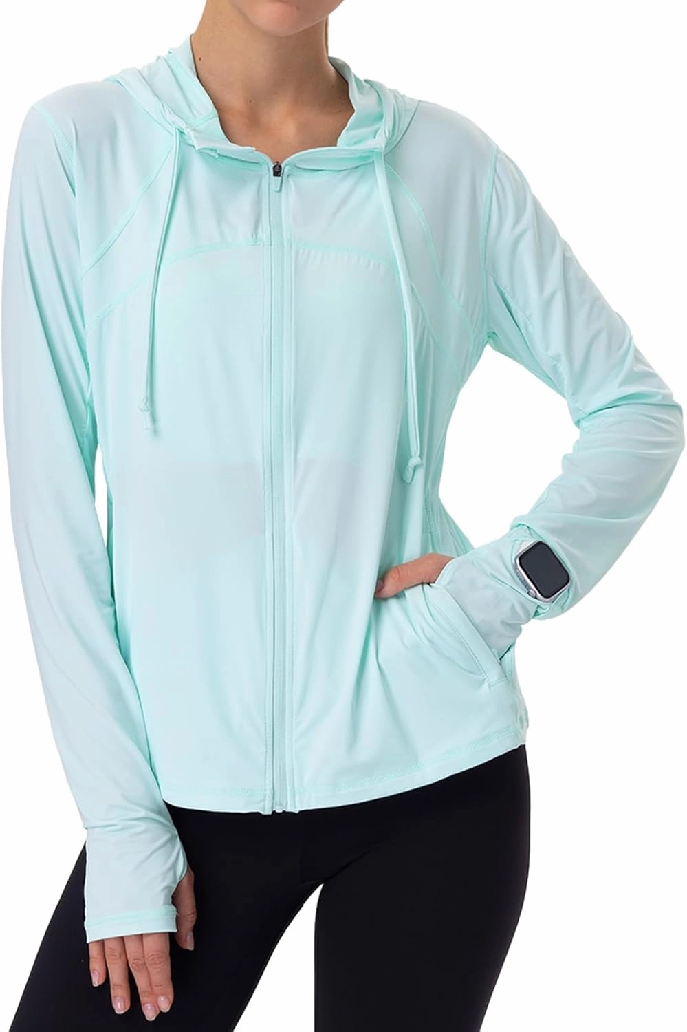 Womens Sun Protection Hoodie SPF Jacket Lightweight Full Zip Up Summer UV UPF 50  with Pockets Thumb Hole