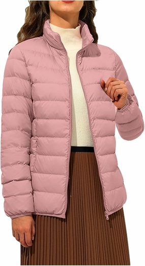 Womens Winter Basic Quilted Jackets Long Sleeve Full Zip Lightweight Puffer Coats with Pockets 2023Winter Warm Tops