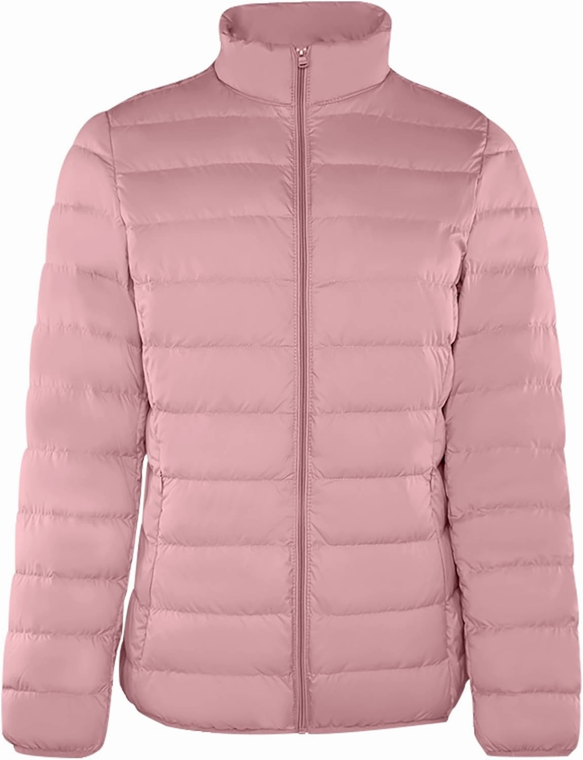 Womens Winter Basic Quilted Jackets Long Sleeve Full Zip Lightweight Puffer Coats with Pockets 2023Winter Warm Tops