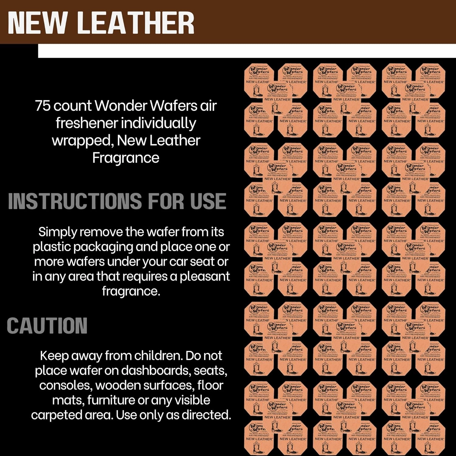 Wonder Wafers 75 count Air Fresheners Individually Wrapped, New Leather Fragrance
