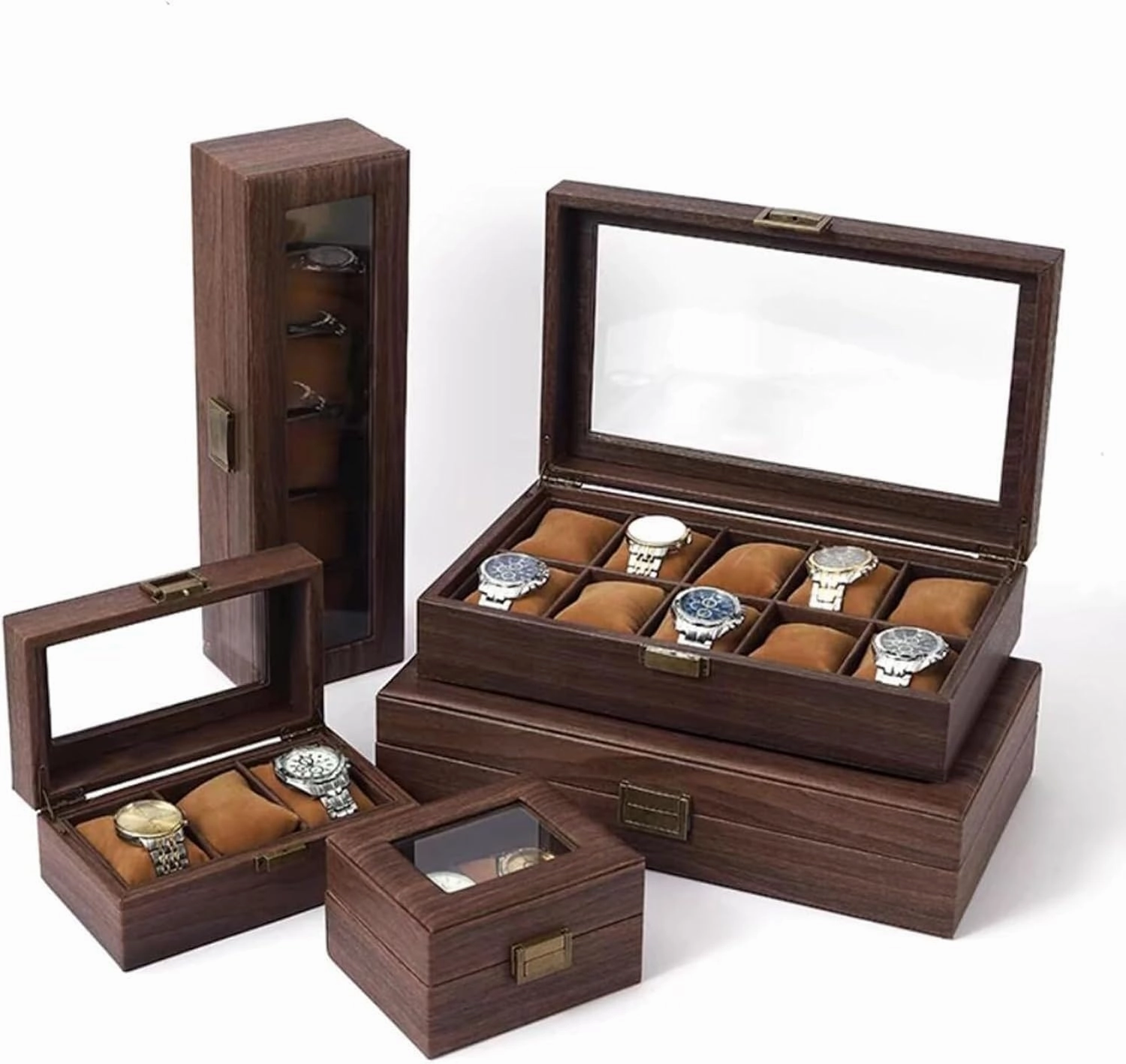 Wood Grain Leather Watch Storage Box Exquisite Home Watch Storage Box Jewelry Watch Collection Box Display Box(6 Slots)
