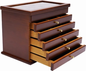 Wooden Jewelry Storage Box, 6 Layer Large Capacity Watch Display Box Vintage Jewelry Box Wood Display Case Drawer Dresser Large Necklacel Box with 5 Drawers for Organizing Various Jewelry (Brown)