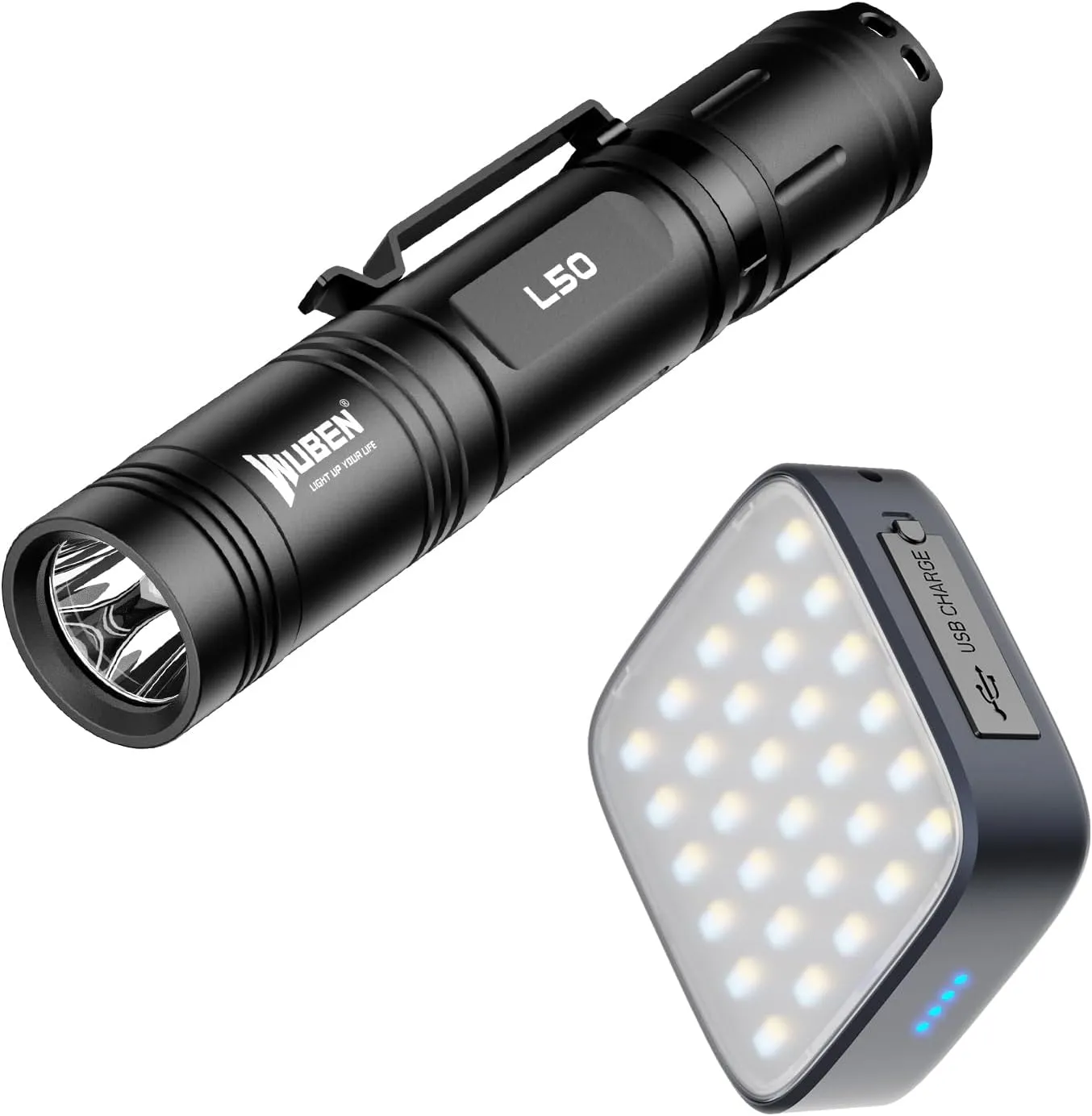 WUBEN L50 Tactical Flashlight, 1200 High Lumens Flashlight Rechargeable Bundle F5 Camping Lantern 500LM Rechargeable Lantern, 5200mAh Portable LED Camping Light
