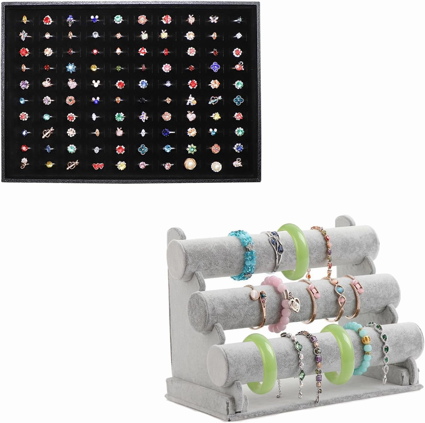 Wudygirl Jewelry Organizer 100 Slot Ring Holder Velvet Bracelet Holder Jewelry Display for Ring Bracelet Watch Holder