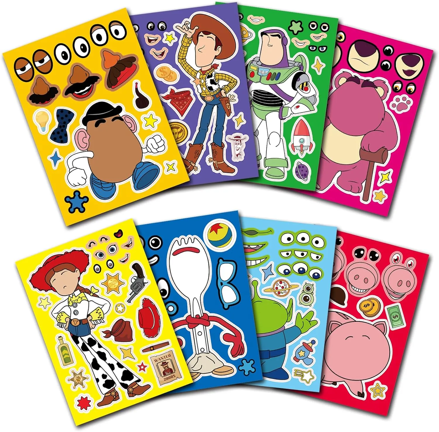 XSIUOTIS 24 Sheets Toy Inspired Story Make-a-face Stickers - Fun Craft Project for Gifts with 8 Designs Characters - Perfect Gifts for Birthday Party Favors, Supplies,Decorations, Rewards