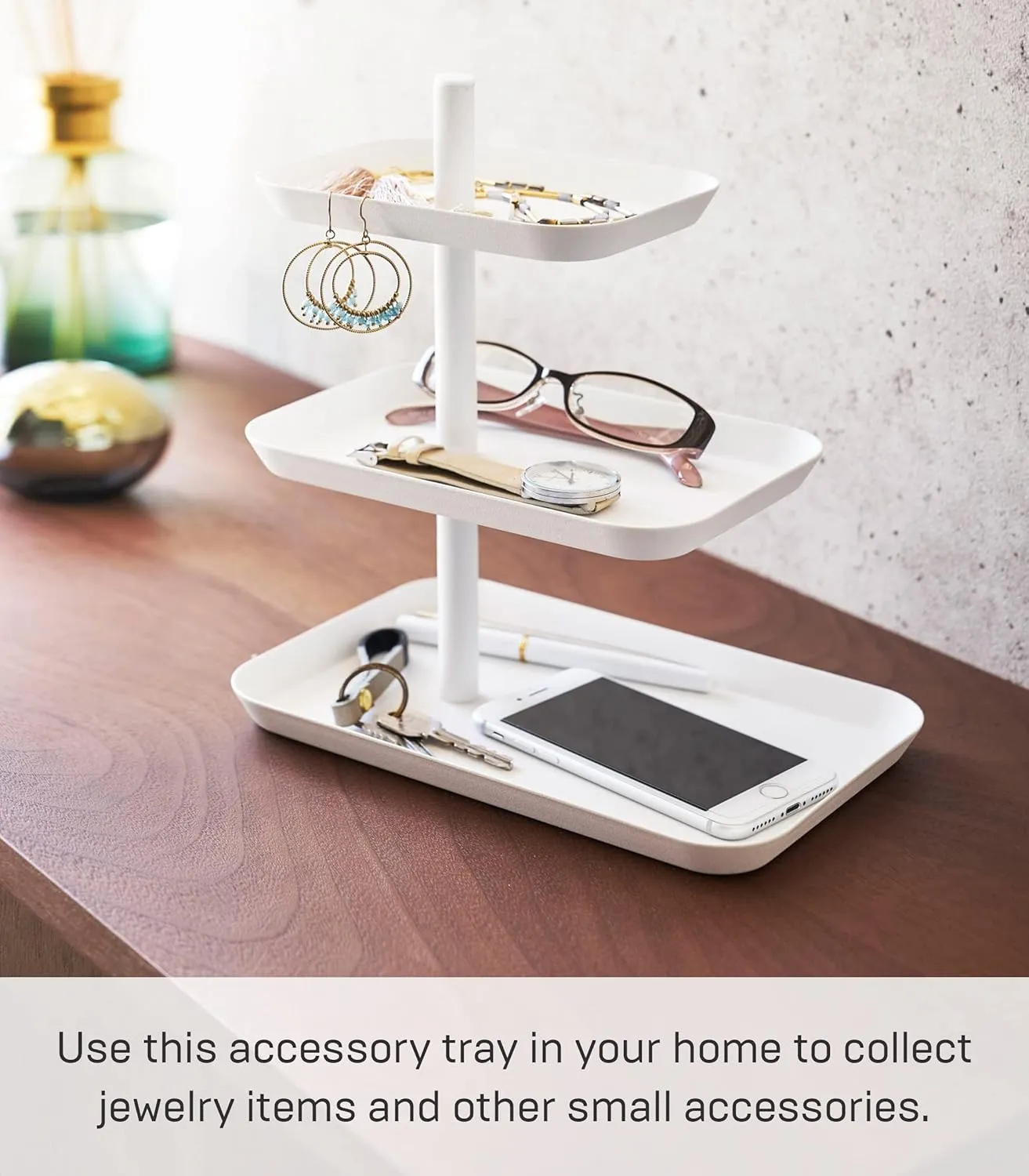 YAMAZAKI home 4724 3-Tier Accessory Tray-Jewelry Holder & Storage Organizer, One Size, White