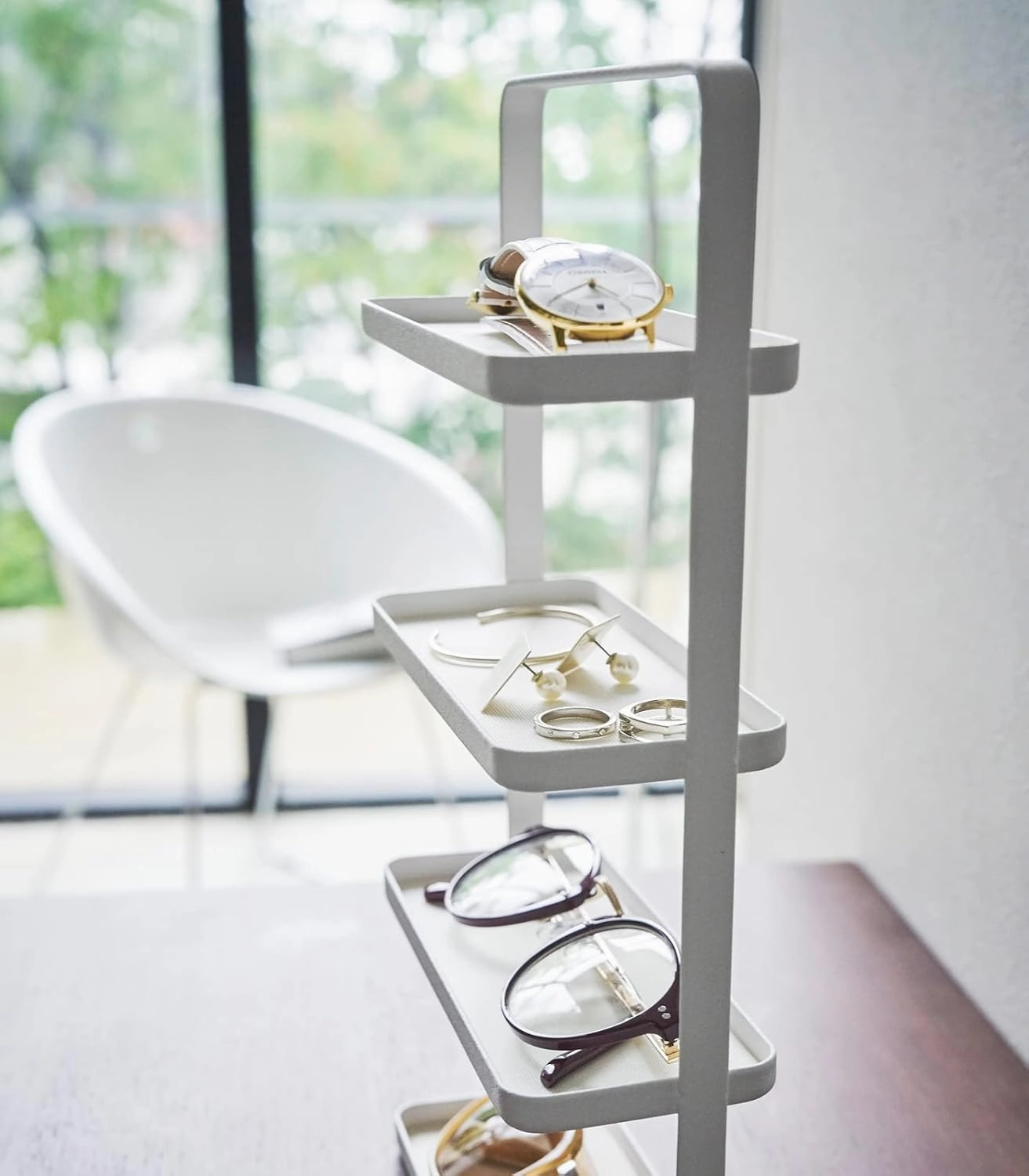 YAMAZAKI home 4298 4-Tier Accessory Tray-Jewelry Holder & Storage Organizer, One Size, White
