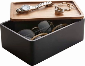 Yamazaki Home Rin Accessory Box With Wooden Lid For Jewelry, Watches, Or Sunglasses - Polystone