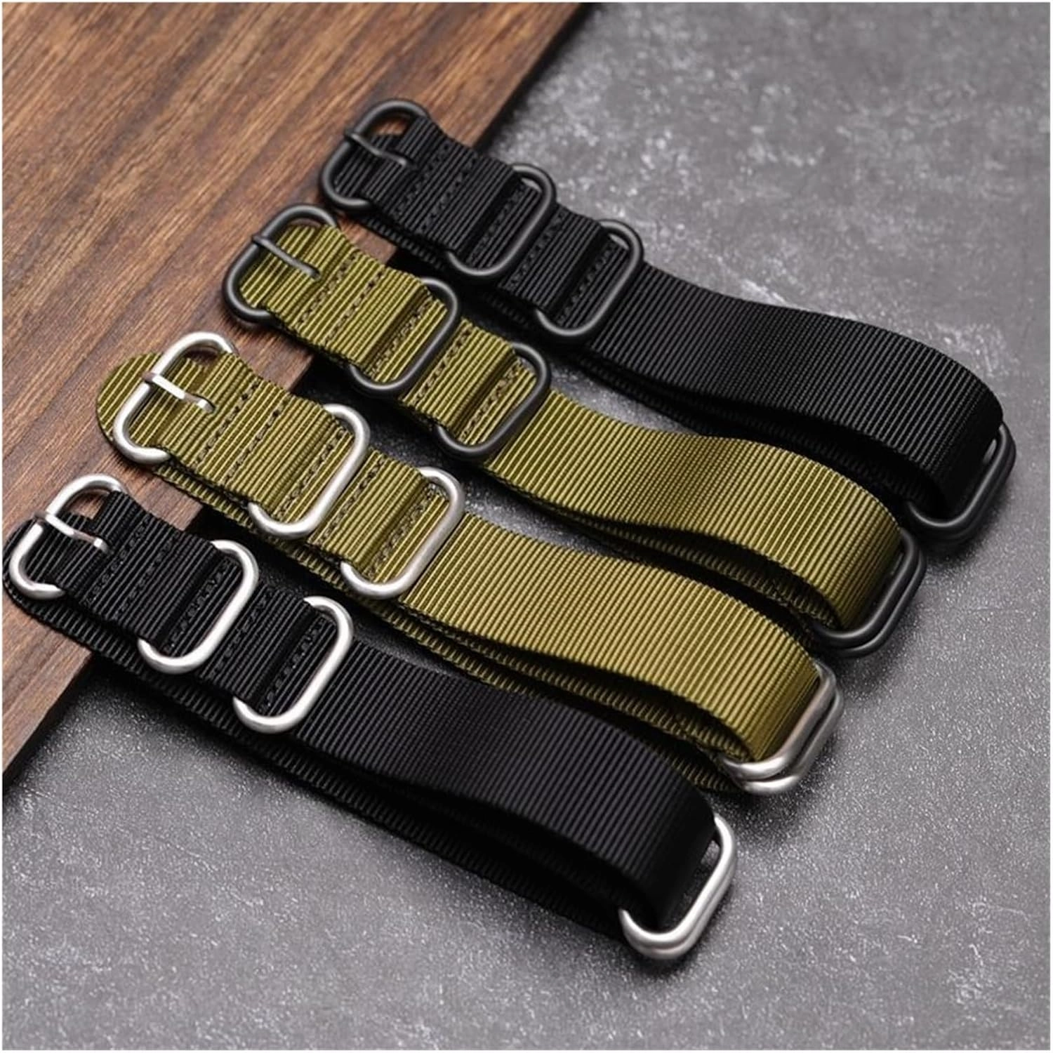 yaoqijie Fashion Watch Band Nylon Strap Black 5 Rings Buckle 18 19 20 21 22 24mm Striped Simple Replacement Band Watch Accessories lasting