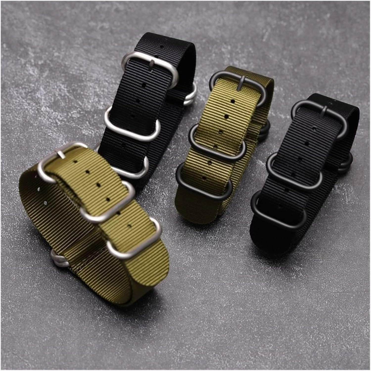yaoqijie Fashion Watch Band Nylon Strap Black 5 Rings Buckle 18 19 20 21 22 24mm Striped Simple Replacement Band Watch Accessories lasting