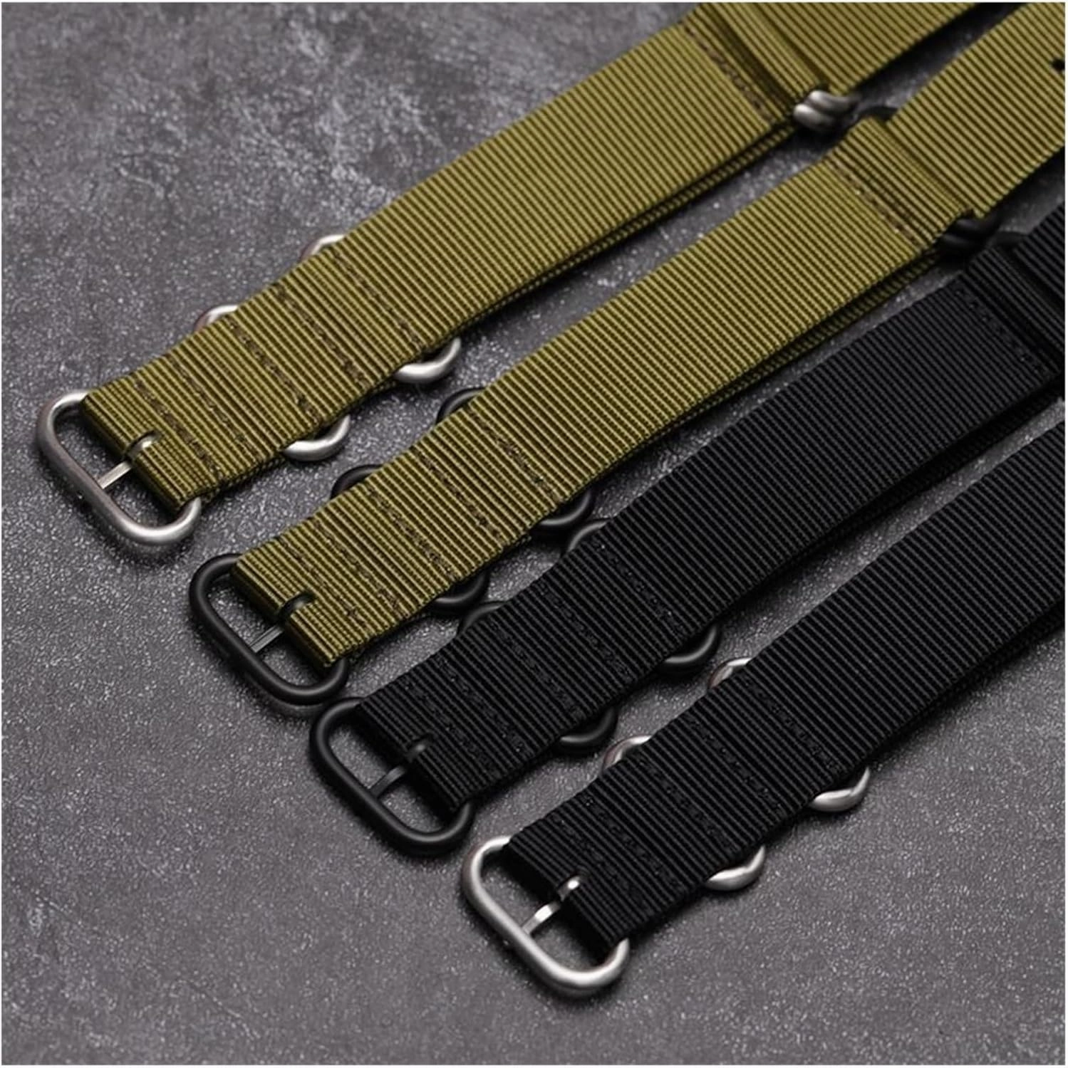 yaoqijie Fashion Watch Band Nylon Strap Black 5 Rings Buckle 18 19 20 21 22 24mm Striped Simple Replacement Band Watch Accessories lasting
