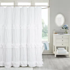 YINFUNG White Ruffle Shower Curtain Shabby Chic Curtains for Bathroom French Country Victorian Cloth Fabric Ruched Handmade Ruffled Lace Girly Vintage Farmhouse Decor 72x72 inches