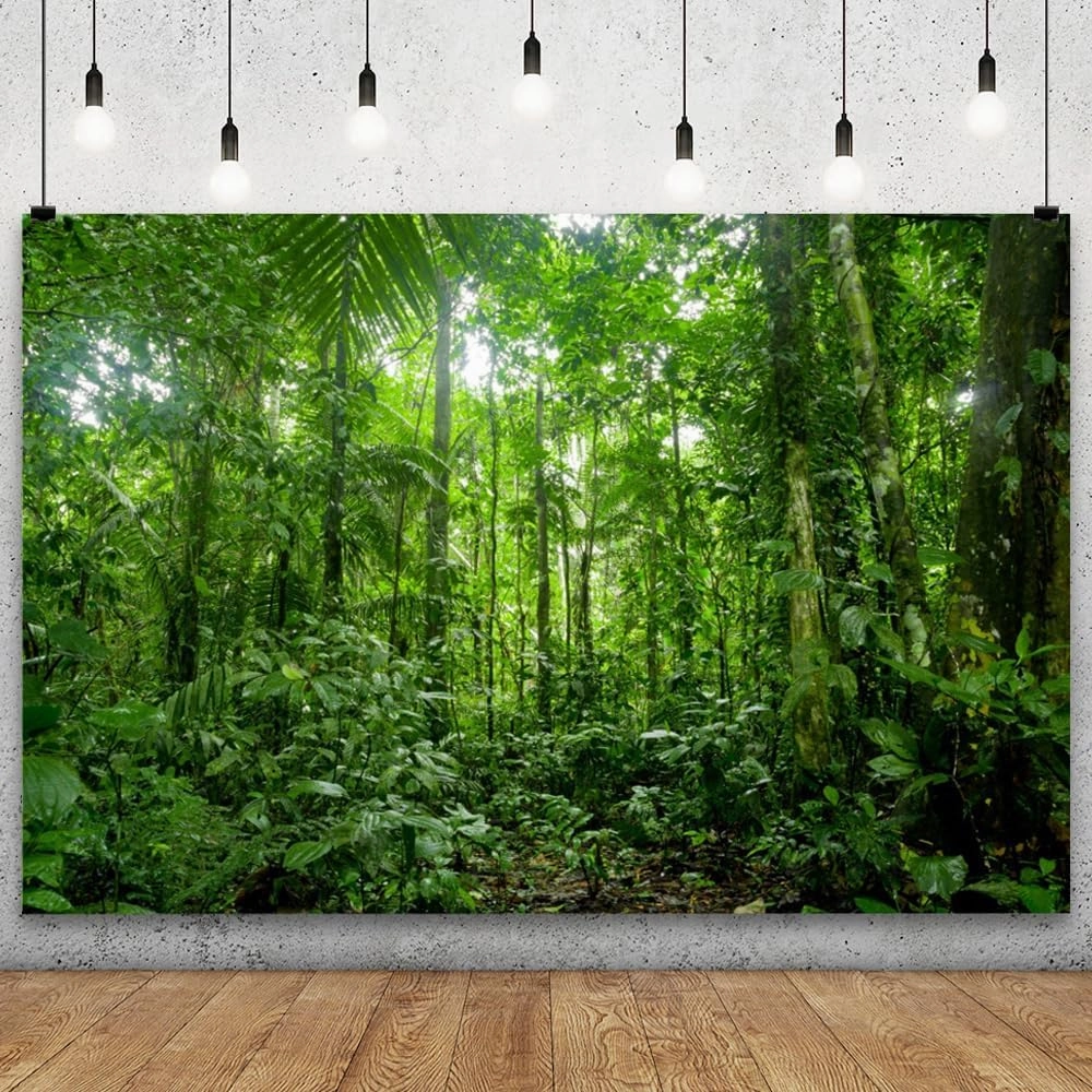 YongFoto 7x5ft Spring Rainforest Backdrops for Photography Tropical Jungle Forest Woodland Green Trees Photo Background Nature Landscape Easter Day Party Picnic Camping Adventure Photo Studio