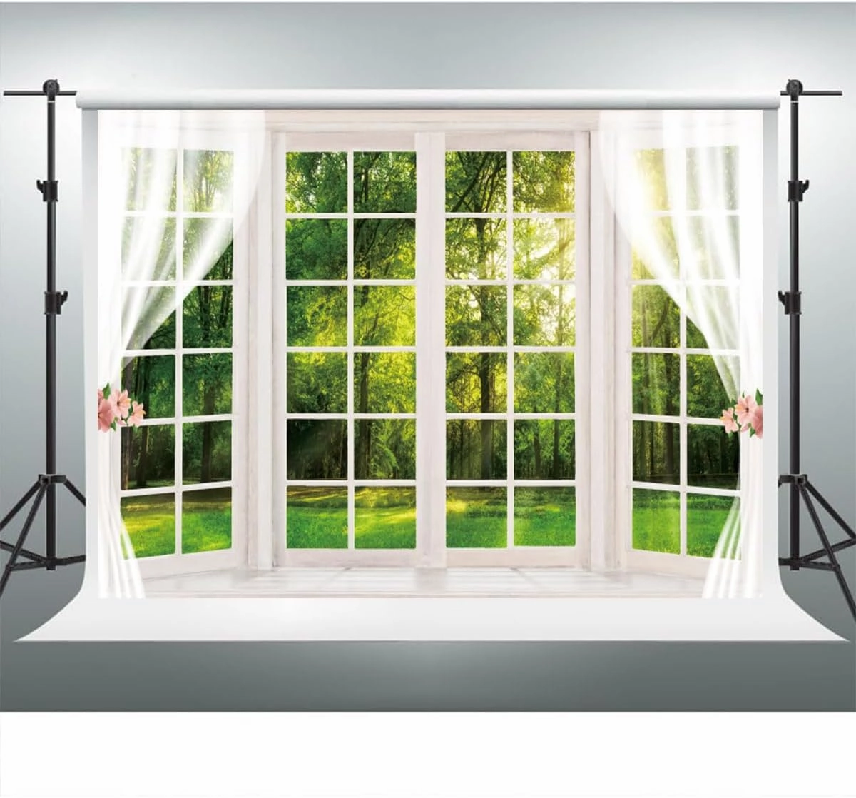 YongFoto 8x6ft Spring Window Scenery Backdrop Green Forest Jungle Trees Sunshine Nature Landscape Wedding Photography Background Girl Woman Birthday Party Kids Adults Portrait Photo Studio Props