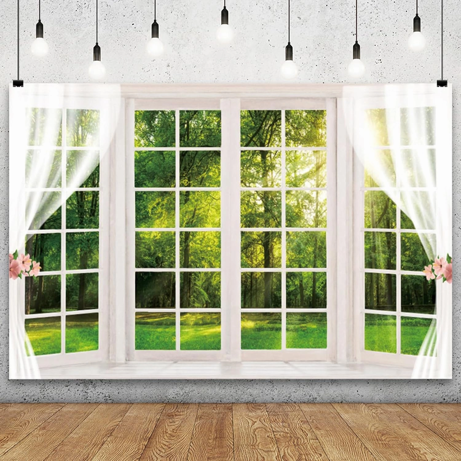 YongFoto 8x6ft Spring Window Scenery Backdrop Green Forest Jungle Trees Sunshine Nature Landscape Wedding Photography Background Girl Woman Birthday Party Kids Adults Portrait Photo Studio Props