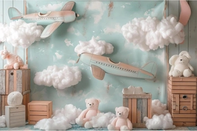 YongFoto Airplane Sky Clouds Backdrop 6x4ft Flying Tour Bear Photography Background Landing Soon Baby Shower First Trip Birthday Party Banner Kids Portraits Photoshoot Wallpaper Studio Booth Props
