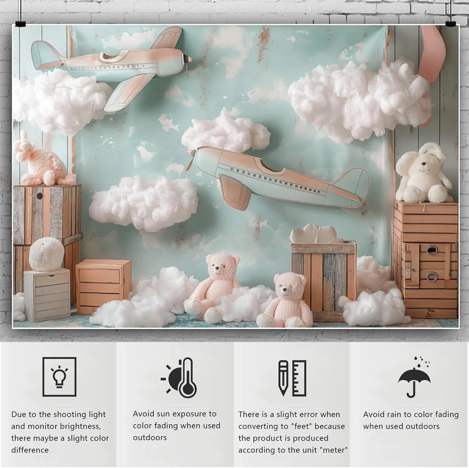YongFoto Airplane Sky Clouds Backdrop 6x4ft Flying Tour Bear Photography Background Landing Soon Baby Shower First Trip Birthday Party Banner Kids Portraits Photoshoot Wallpaper Studio Booth Props