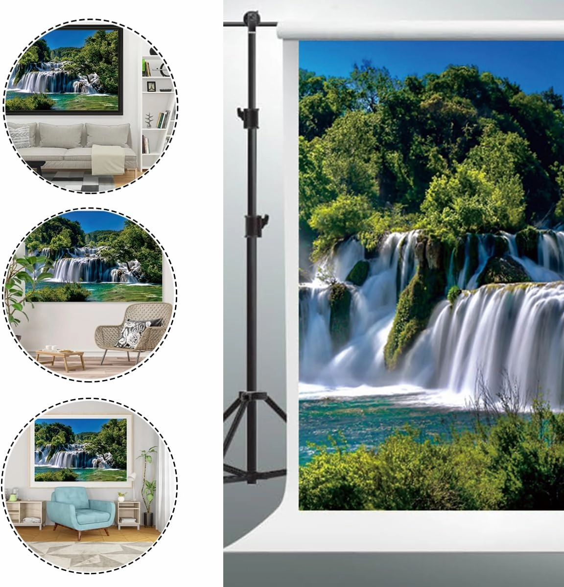 YongFoto Outdoor Nature Scenery Backdrop 10x8ft Lake Mountains Waterfall Forest Pine Blue Sky Spring Photography Background Party Banner Room Decor Travel Portraits Photoshoot Wallpaper Studio Props