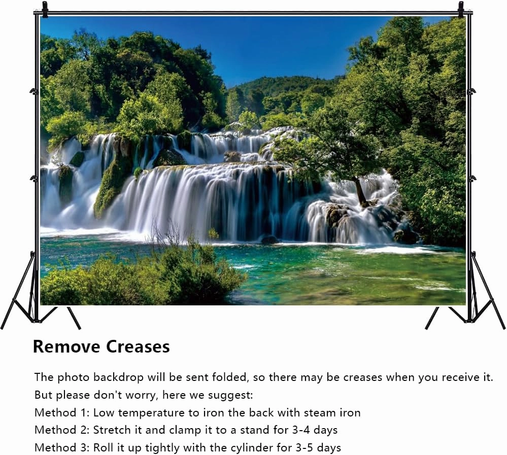 YongFoto Outdoor Nature Scenery Backdrop 10x8ft Lake Mountains Waterfall Forest Pine Blue Sky Spring Photography Background Party Banner Room Decor Travel Portraits Photoshoot Wallpaper Studio Props