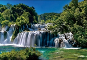 YongFoto Outdoor Nature Scenery Backdrop 10x8ft Lake Mountains Waterfall Forest Pine Blue Sky Spring Photography Background Party Banner Room Decor Travel Portraits Photoshoot Wallpaper Studio Props