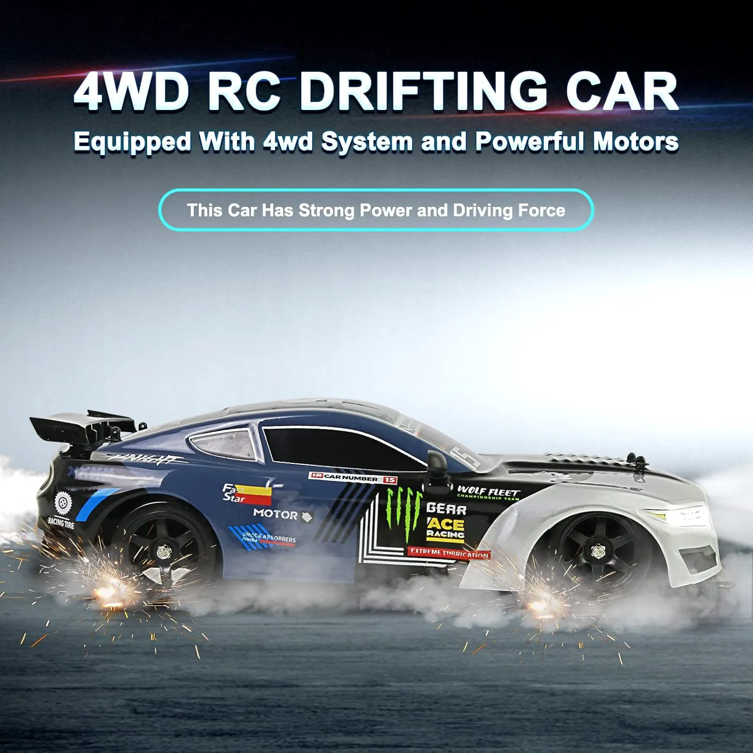 YUZ Remote Control Car RC Drift Car 1:16 Scale 4WD 18KM/H High Speed 2.4GHz 4 Model Vehicle with LED Lights Spray Racing Sport Toy Car for Adults Boys Girls Kids Gift Rechargeable Batteries, Gray