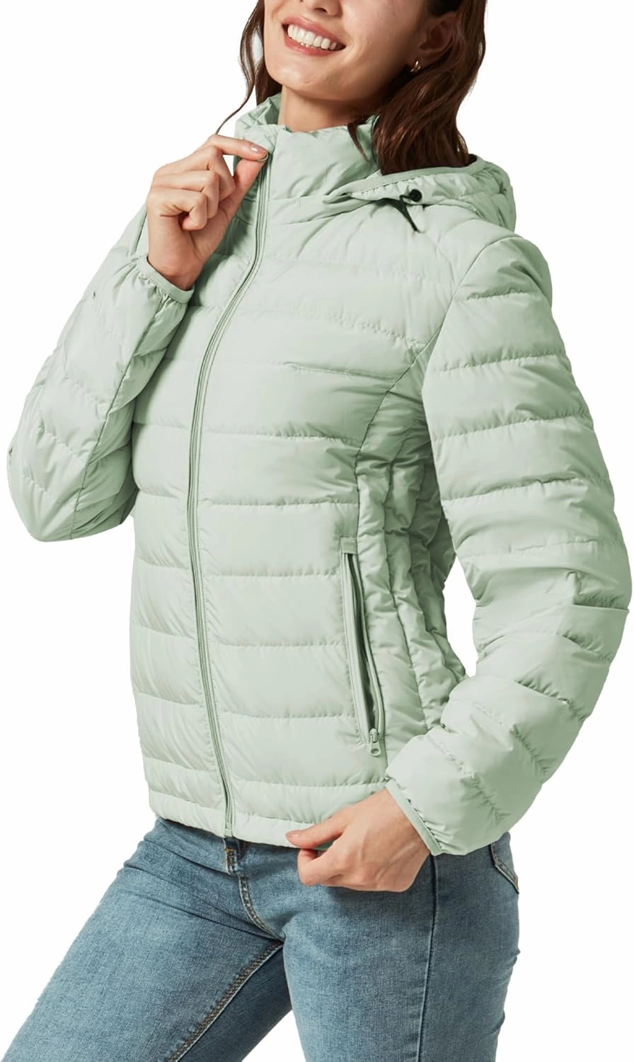 YZG Down Jacket for Women Lightweight Long Sleeve Quilted Puffer Coat with Detachable Hooded
