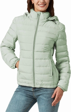 YZG Down Jacket for Women Lightweight Long Sleeve Quilted Puffer Coat with Detachable Hooded