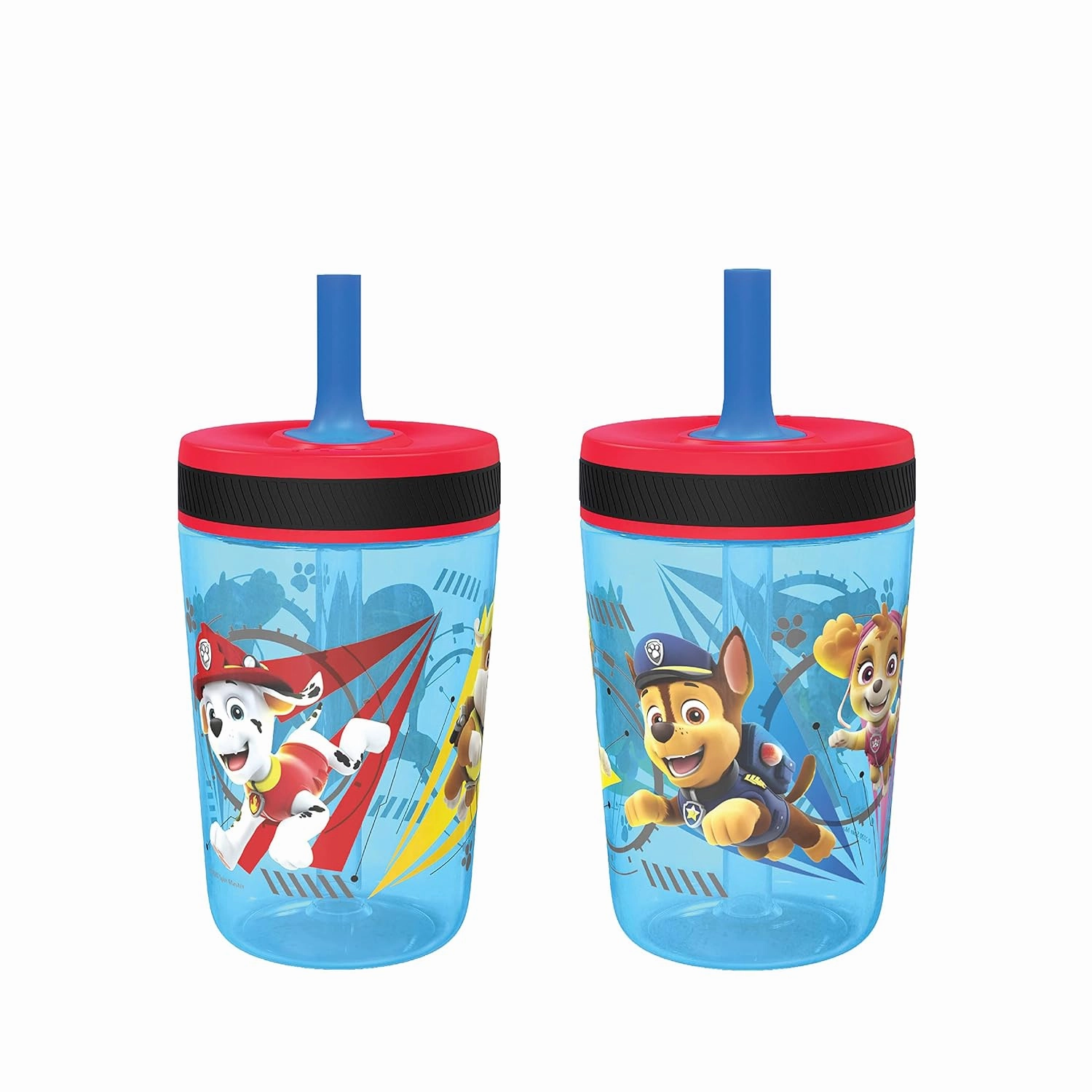 Zak Designs Kelso Tumbler 15 oz Set (Paw Patrol - Chase & Marshall 2pc Set) Toddlers Cups Leak-Proof Screw-On Lid with Straw Made of Durable Plastic and Silicone, Perfect Cup for Kids
