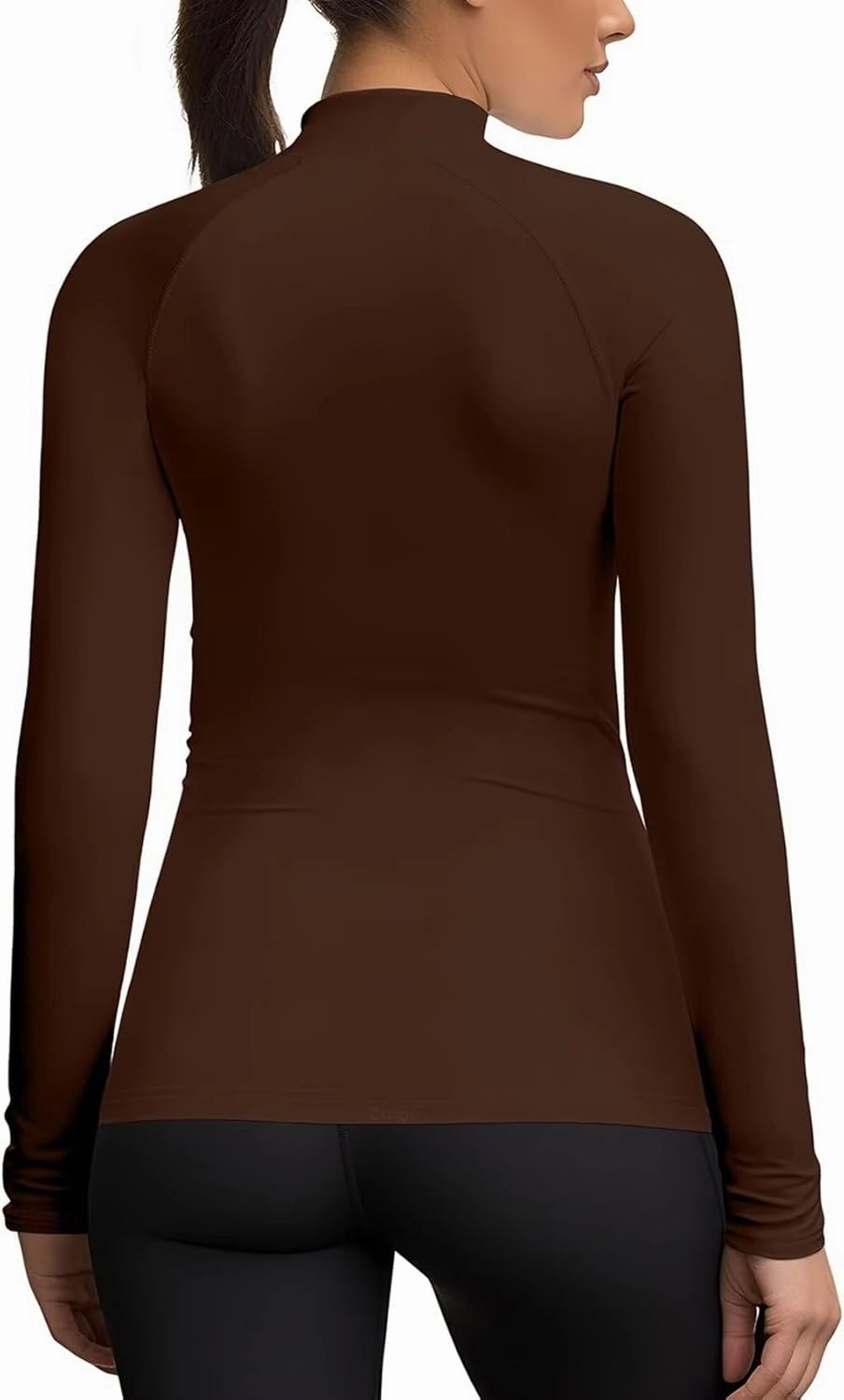 Zengjo Mock Neck Thermal Tops for Women Workout Running Athletic Long Sleeve Base Layer Shirt Light Compression Fleece Lined