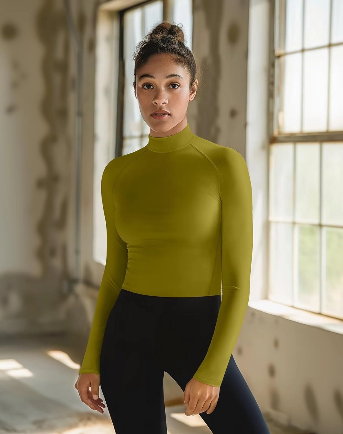 Zengjo Mock Neck Thermal Tops for Women Workout Running Athletic Long Sleeve Base Layer Shirt Light Compression Fleece Lined